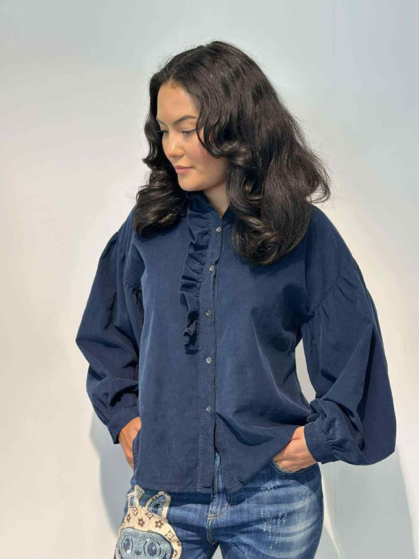 Ellinor Cord Bluse Marine Blå
