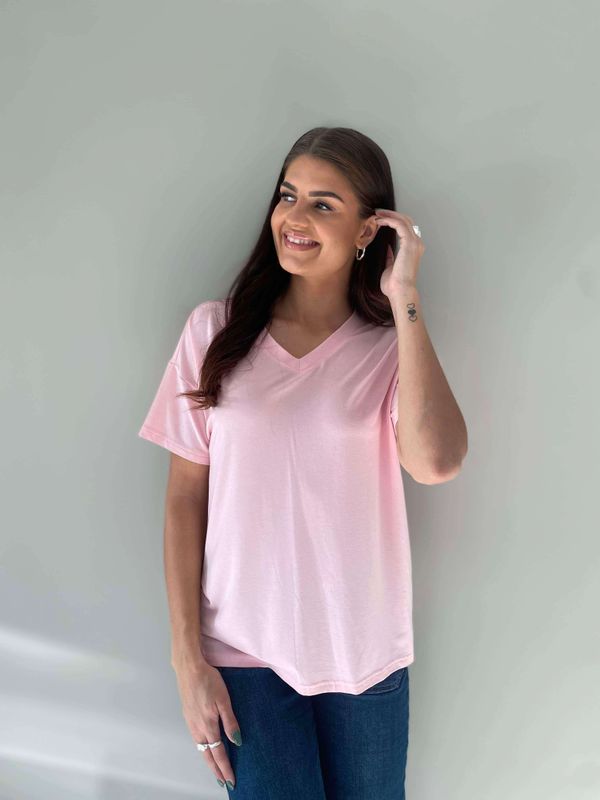 Pepper Basic T-Skjorte V-Hals Babyrosa