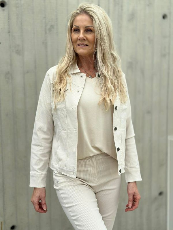 Simona Jakke Striper Beige