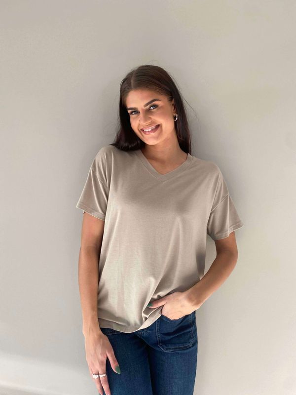 Pepper Basic T-Skjorte V-Hals Sand