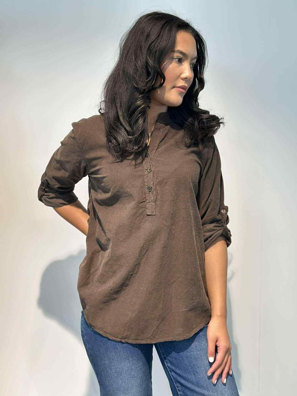 Cord Skjortebluse Brun